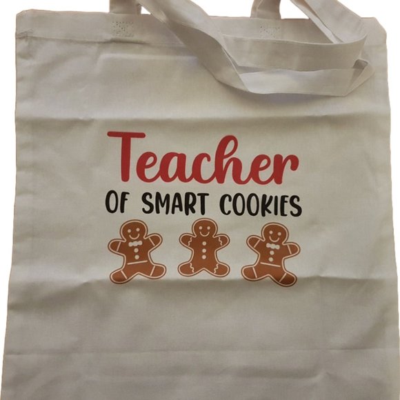 Graphic Tote Bag "Teacher of Smart Cookies" Gingerbread Men Gift Bag Book Bag - Picture 1 of 5